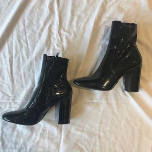 “Aldo” Black faux-leather high heeled booties